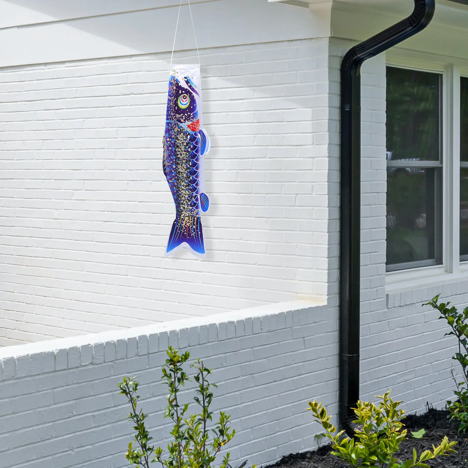 Japanese Fish Windsock Flag Realistic Detailed Design Satin Fabric Outdoor Hanging Decor for Garden Yard Patio Backyard Street