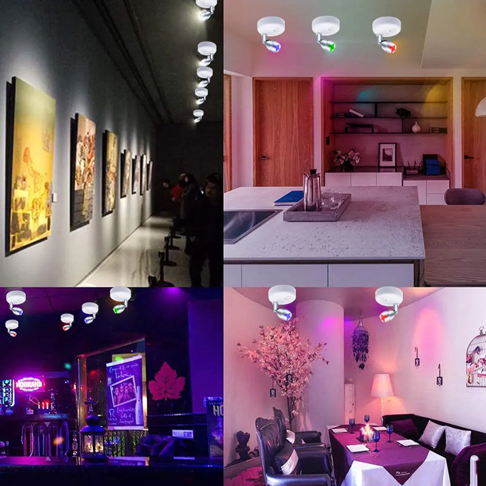 

2 шт. светодиодных точечных светильников для шкафов, вращающиеся RGB-светильники премиум-класса с пультом ДУ для подсветки витрин и декора