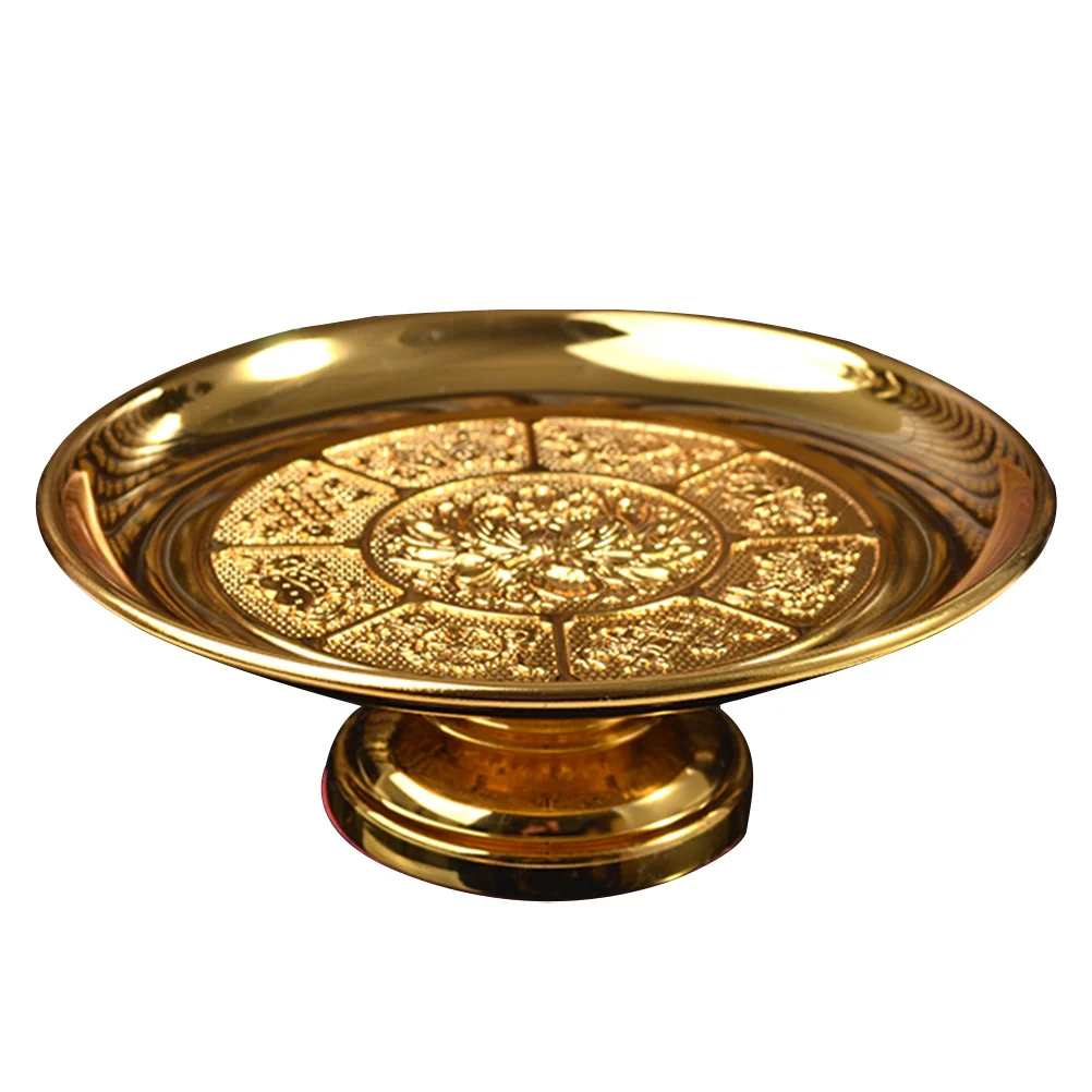 

Lotus Fruit Plate Golden High Base Retro Temple Worship Supplies Sacrificial Food Tray Buddhist Altar Bowl Religious