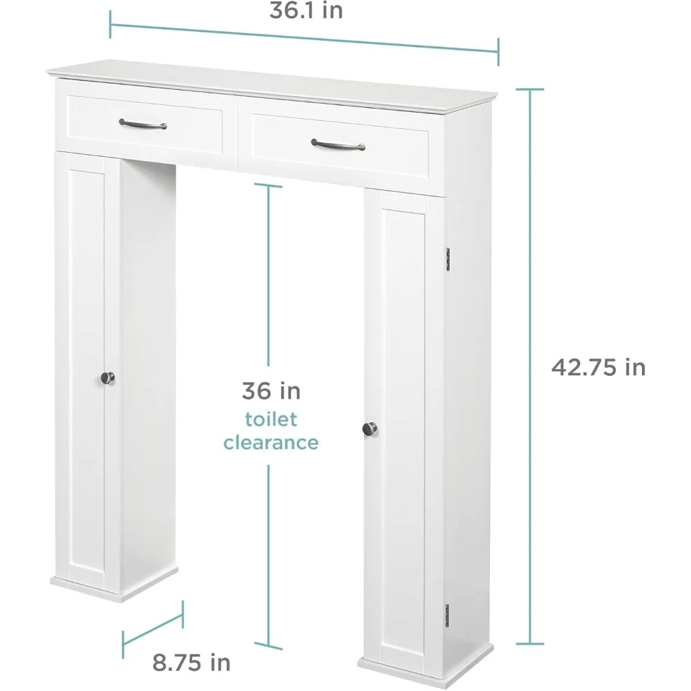 Over The Toilet Storage Cabinet with Shelves, White – Bathroom Organizer with Adjustable Shelving, Fits Above Toilet