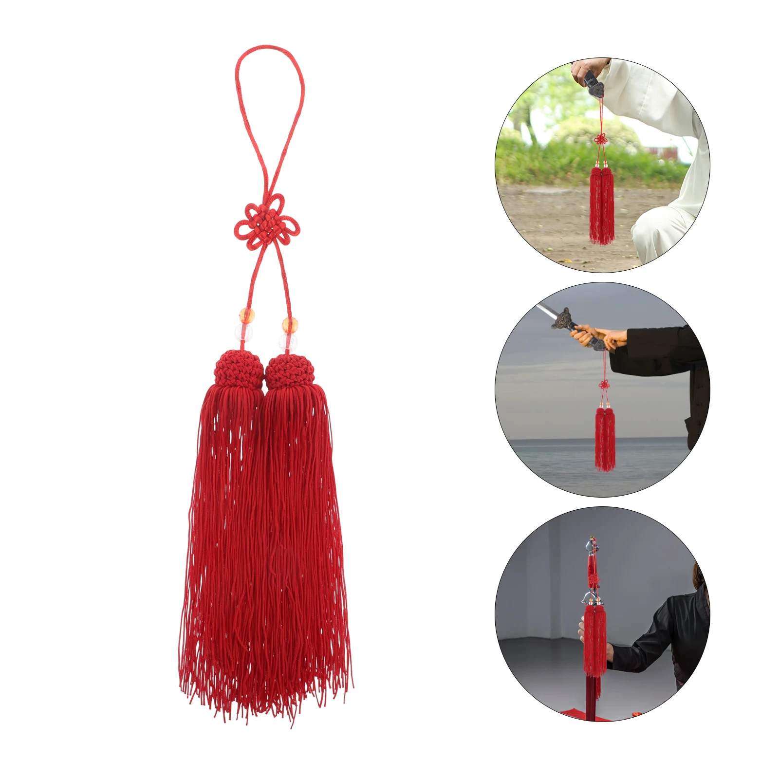 

Chinese Decor Elegant Martial Arts Dance Performance Red Tassel Pendant Soft Comfortable Plastic Thread Fu Hanging