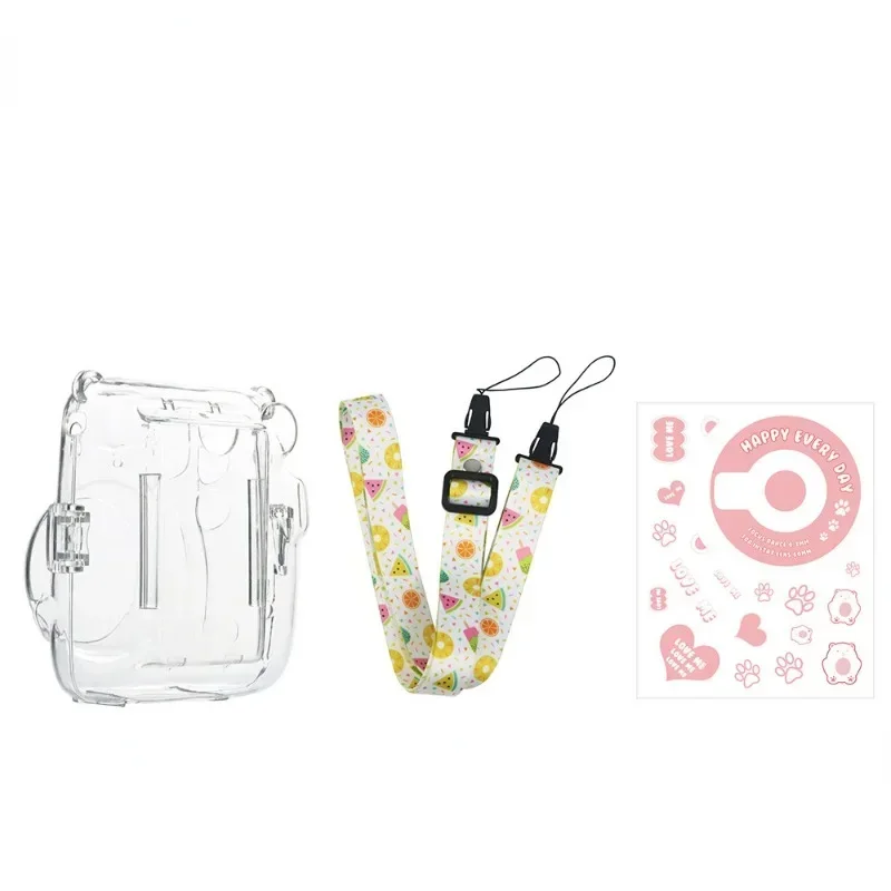 3 in 1 Crystal Camera Cover Photo Bag Storage Case Protective Shell with Shoulder Strap Sticker for Fujifilm Instax Mini 11