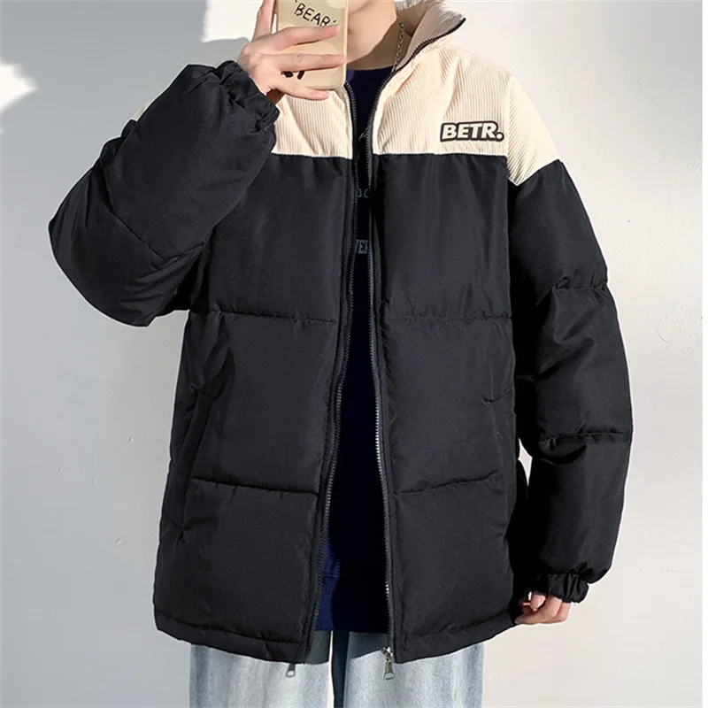 2023 Winter New Youth Fashion Trend Handsome Cotton Coat Men's Casual Loose Versatile Warm Standing Collar Cotton Coat