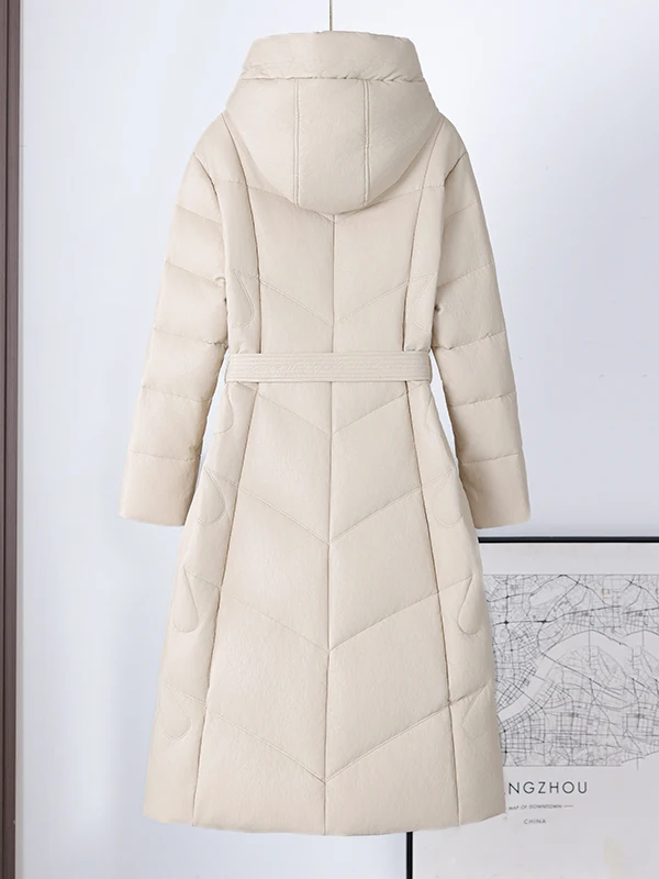 เสื้อโค้ทหนังแท้บุขนเป็ดสำหรับผู้หญิง ทรงเข้ารูป ความยาวปานกลาง สำหรับฤดูหนาว 2025 ให้ความอบอุ่น เหมาะสำหรับการเดินทาง สไตล์เกาหลี ทันสมัย ยาว...