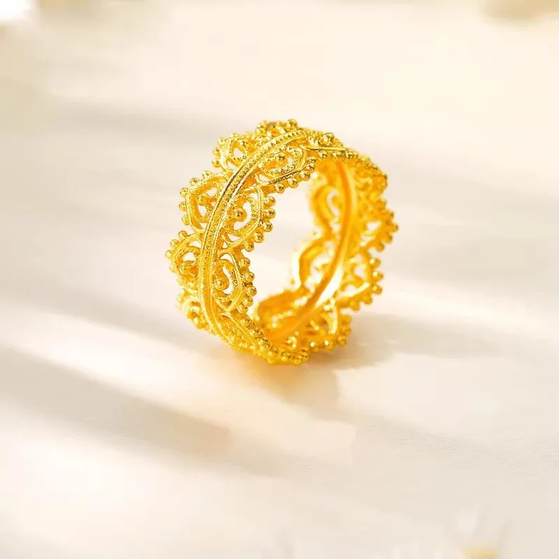 

New Chinese Gold Hollow Crown Ring Female Retro Court Style Light Luxury Exquisite Niche National Style High-end Ring
