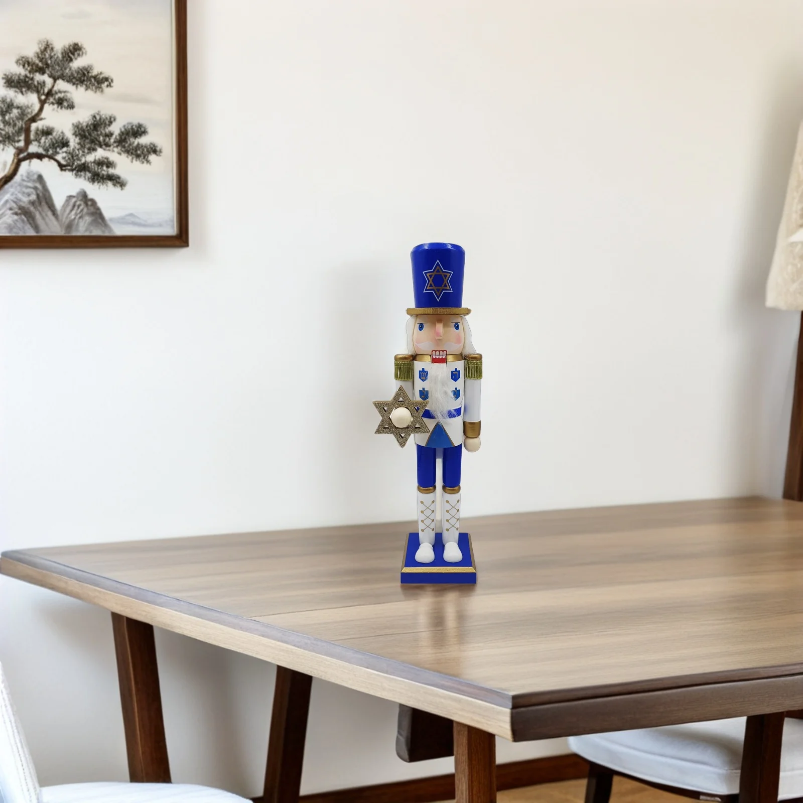 38Cm Hanukkah casse-noisette soldat ornement en bois bleu Judaica fête approvisionnement pour salon étagère hiver à plusieurs niveaux