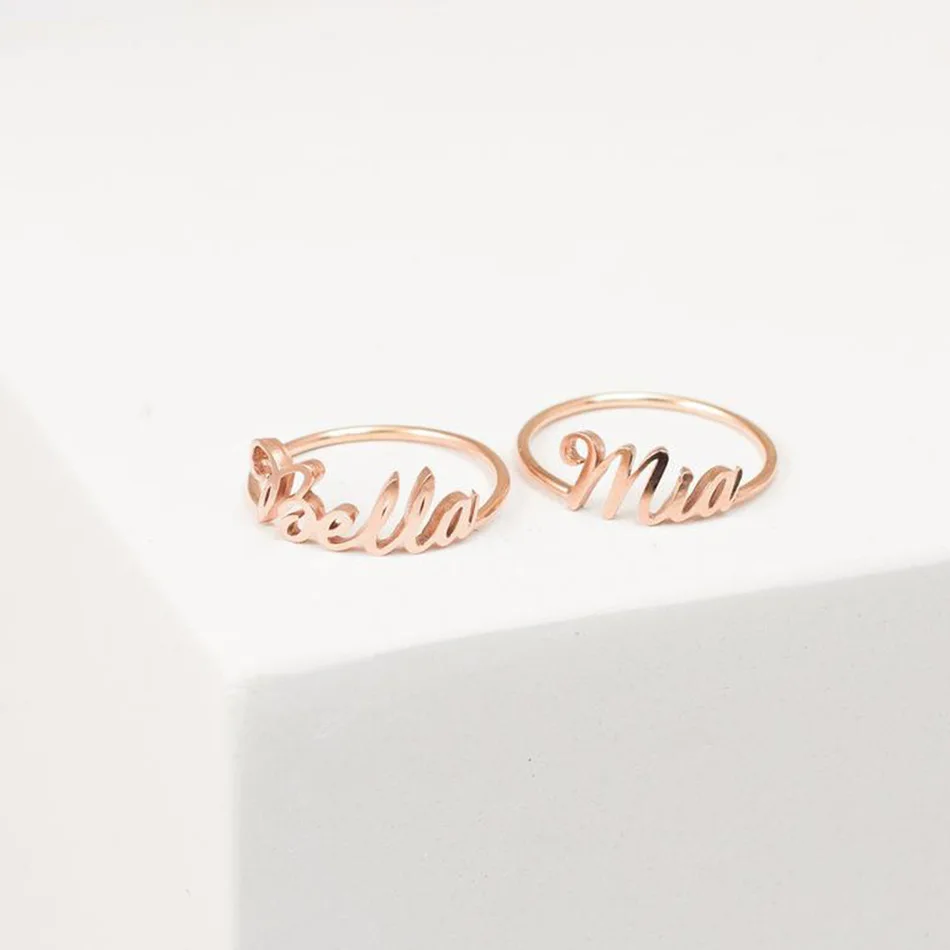 Dainty 925 Sterling Silver Name Ring For Women Gold Plated Personalized Couple Ring Anniversary Birthday Gift