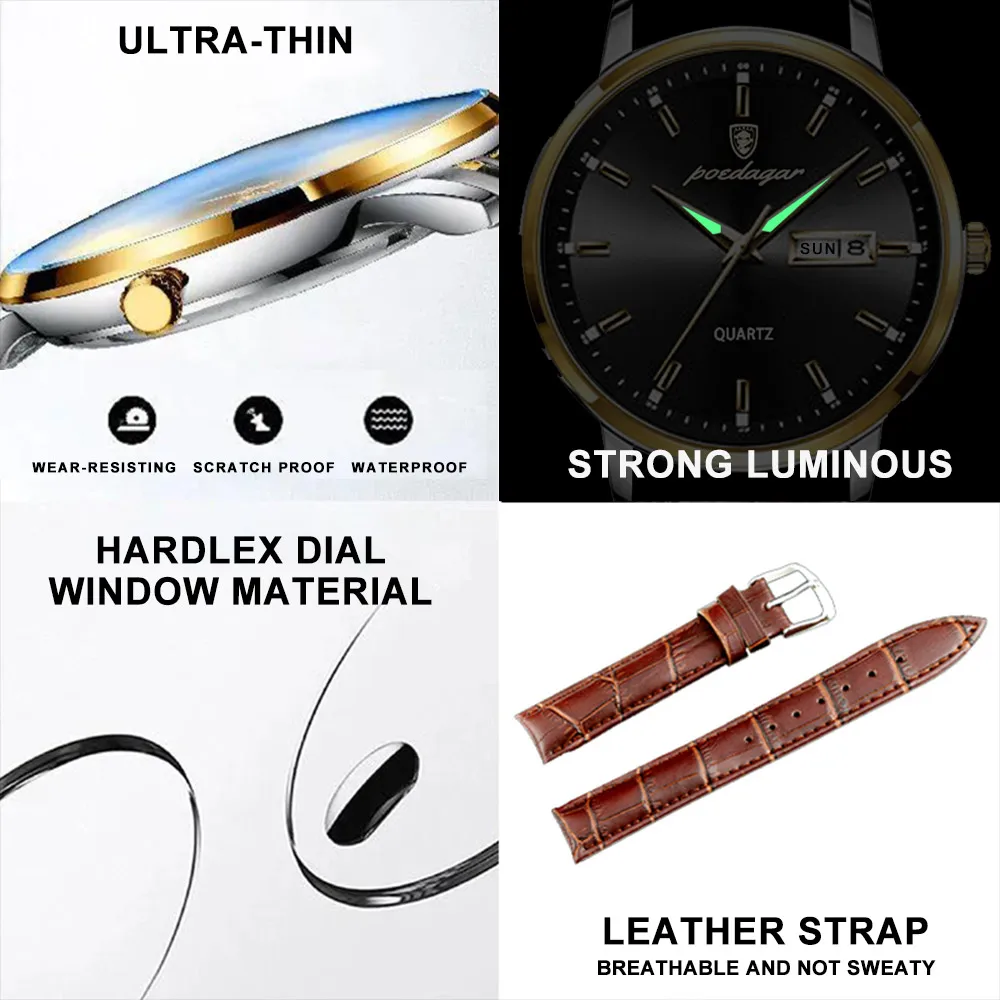 Poedagar ブランドスポーツメンズ腕時計トップブランドの高級ビジネス男性腕時計革防水クォーツ腕時計レロジオ Masculino