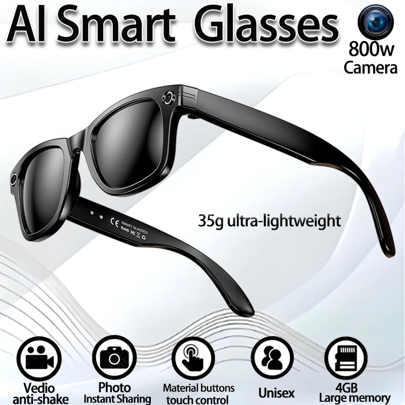

2025 New Smart Al Camera Glasses Intelligent Interactive Translation 800W Camera Color-Changing Lens Dual-Mic Call Smart Glasses