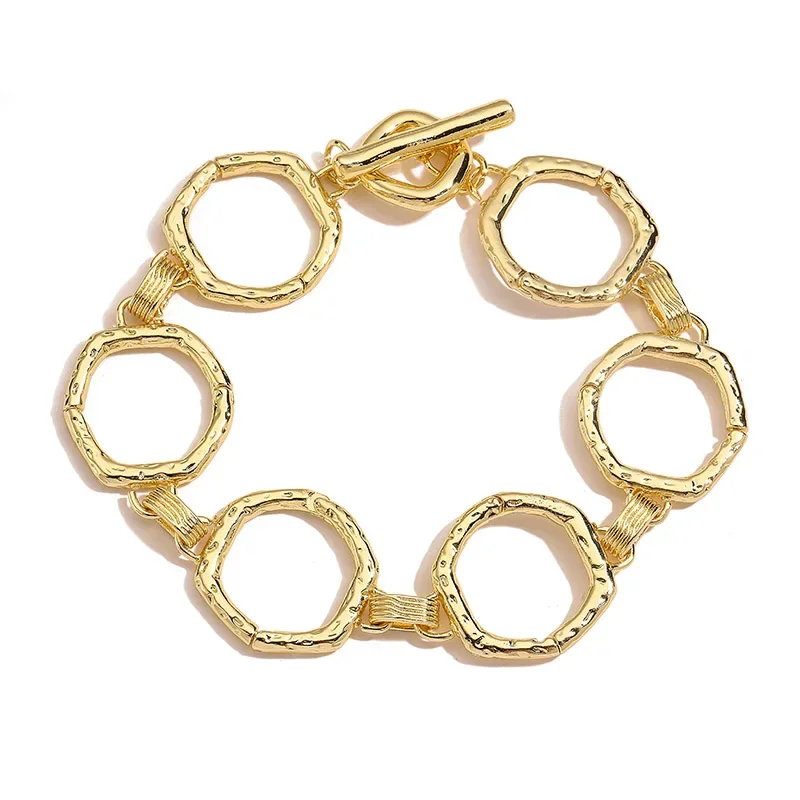 HECHENG,18K Golden Plated Retro Geometric Neutral Metal Couple Bracelet with Adjustable Safety Buckle, Perfect Gift 1 Pcs