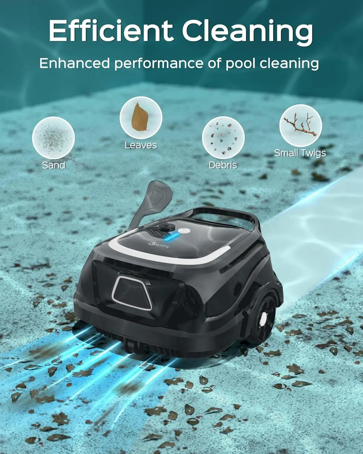 Cordless Robotic Pool Vacuum, Automatic Pool Vacuum 120mins Running Time,Powerful Suction & Dual Filters,