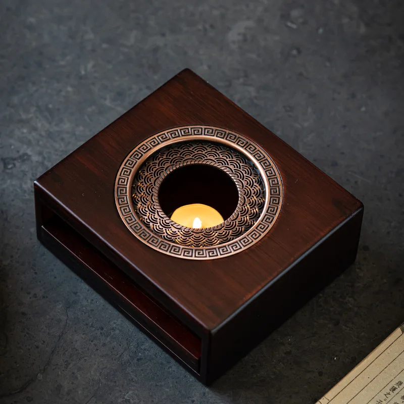 

Zen tea warmer base set New Chinese retro bamboo tea stove candle heating constant temperature set accessories
