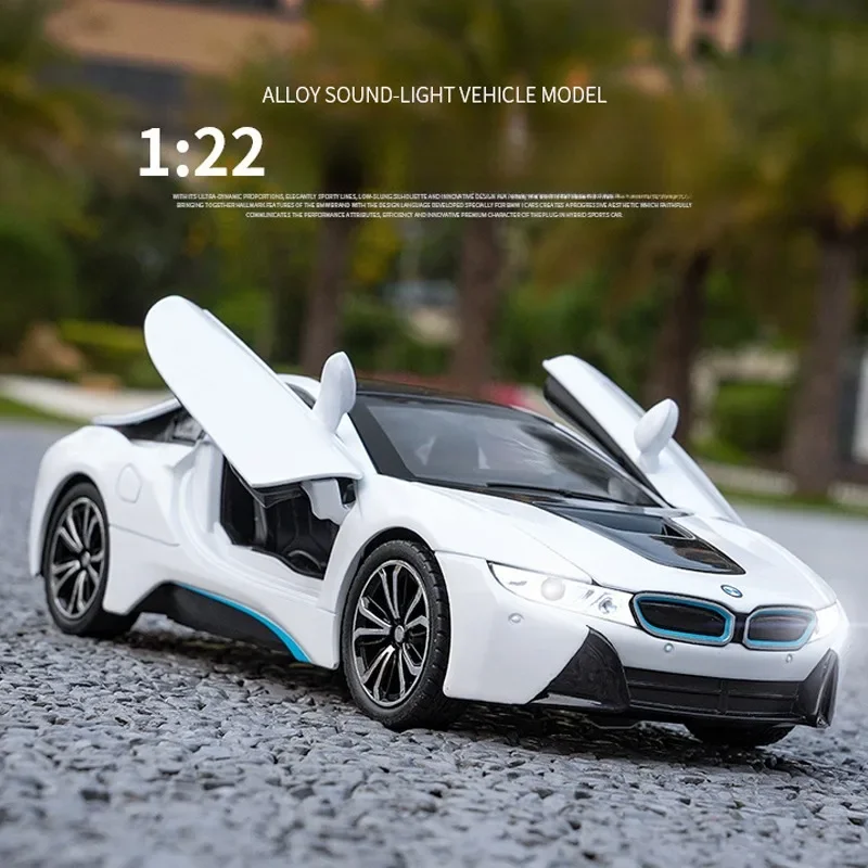 1/22 Scale BMW I8 Sport Car Model Sound Light Collective Diecasts Toys Vehicles Children Car Gift  Voiture Miniature Home Decor