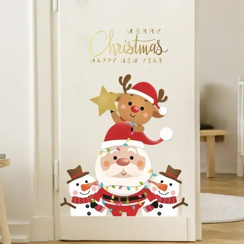 Christmas Series Style Party Decor Wall Sticker Santa Claus Elk Snowman Door Refrigerat Sticker Window Sticker Wall Oranments