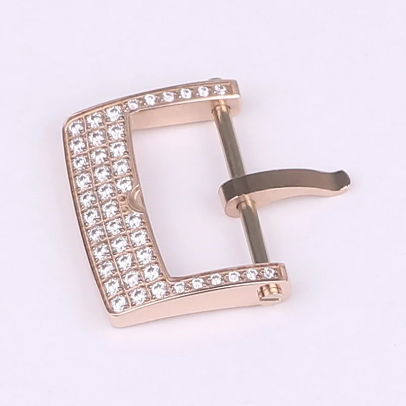 XIANERSHANG Luxury V-an-Cleef&Arpels Belt Buckle Women Rose Gold Inlaid With Rhinestone Pin Buckle 16MM Clasp Watch Accessories