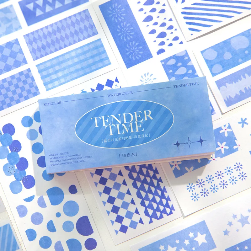 50pcs/pack Washi Paper Stickers Gentle Time Series Hand Account Journal Notebook Decorative Stickers 5 Styles