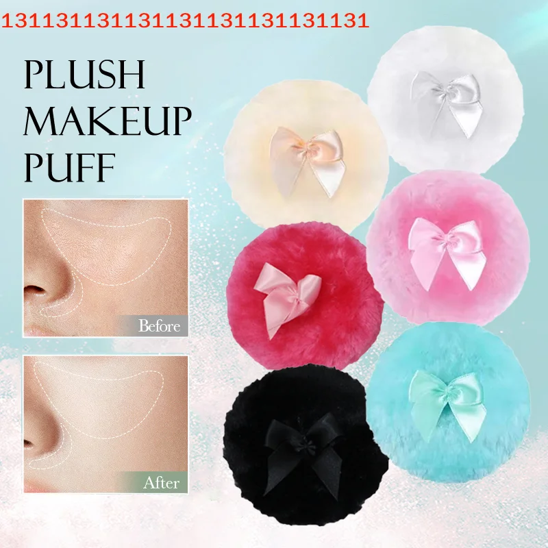 Profesjonalna pluszowa gąbeczka do makijażu z kokardką, okrągła, miękka, puszysta, do pudru sypkiego, urocza gąbeczka do podkładu, narzędzie kosmetyczne.