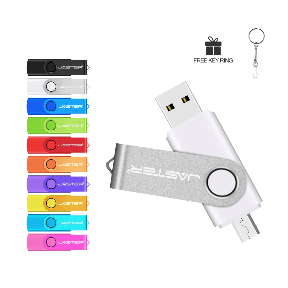 

100% реальная емкость OTG Micro USB Stick Вращающийся USB-флешка Бесплатные адаптеры TYPE-C Pen Drive 64 ГБ Key Chian Pendrive Синий