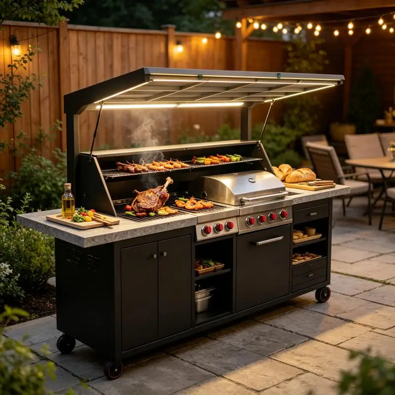 Outdoor Kitchen Island Complete BBQ Cooking Station Customizable Stainless Steel Cabinet For Outdoor Entertainment Space