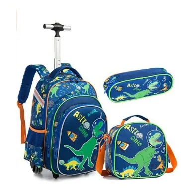 Jasmine School Trolley Bag set 3pcs/ set Kids School Trolley backpack wheels school Wheeled backpack for boy Rollin luggage bags