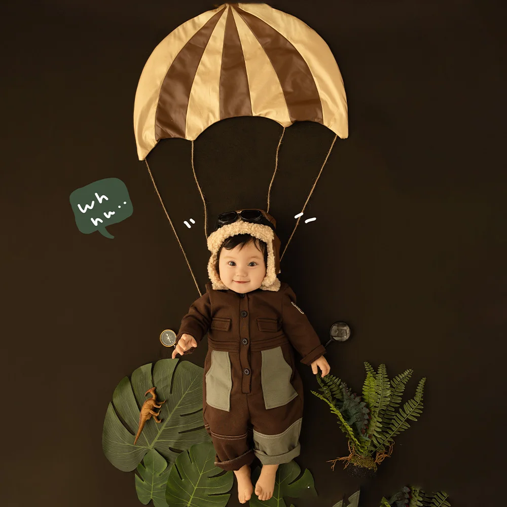 Newborn Photography Outfits Forest Explorer Costume Theme Parachute Dinosaur Compass 3-5 Month Baby Boy Clothing Photoshoot Prop