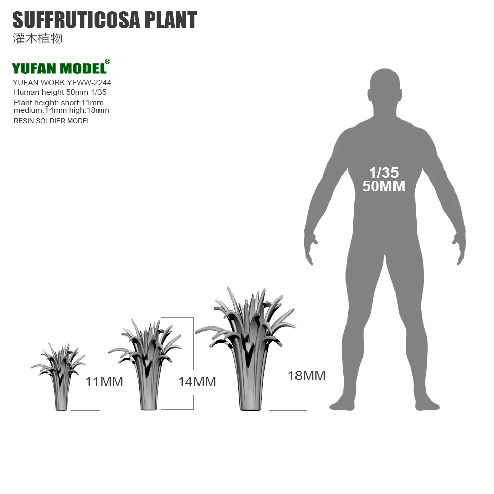 YUFAN MODE 1/35 Analyste de modèles de figurines en résine (3 petites plantes d'arbres) incolore et auto-assemblé YFWW-2244/3D