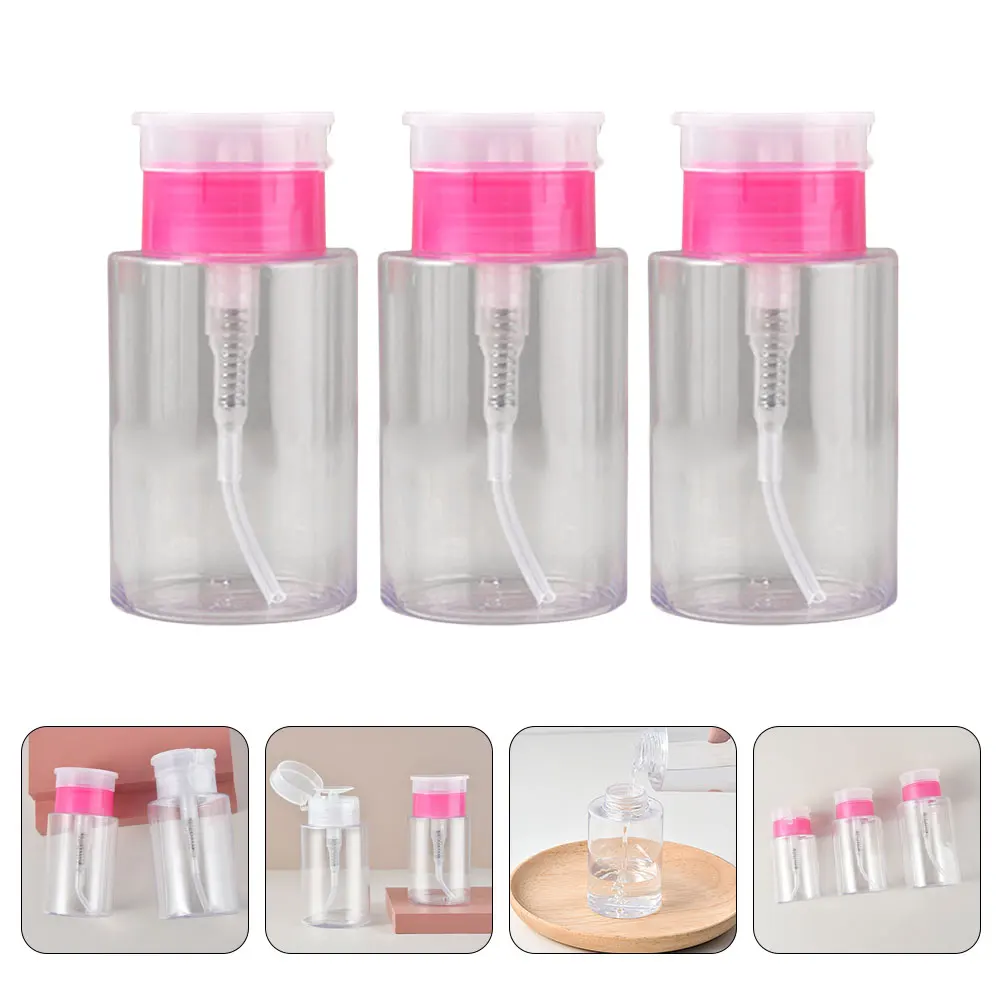 Botellas con bomba de prensa, dispensadores de líquidos vacíos para desmaquillante, limpiador de uñas, juego de botellas de viaje recargables portátiles, 3 uds.
