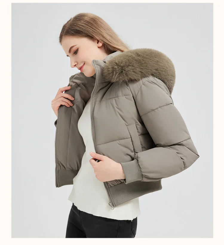 2026 Thicken Short Women's Winter Jacket Korean Style Down Cotton Coat Casual Warm Fur Hooded Cropped Parkas Chic Streetwear