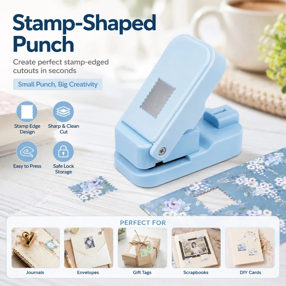 Postage Stamp Edge Paper Punch for Junk Journal & Scrapbooking,Color Stackable Craft Punches with Cutout Design for Card Making