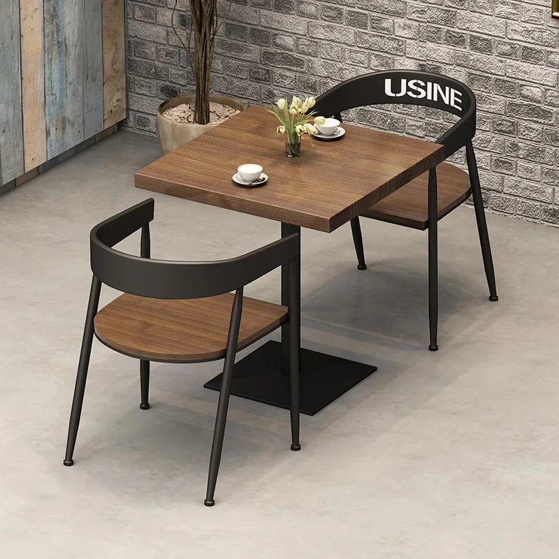 

Hot Selling American Retro Cafe Shop Iron Art Solid Wood Restaurant Chairs Sets with Square Table Commercial Furniture