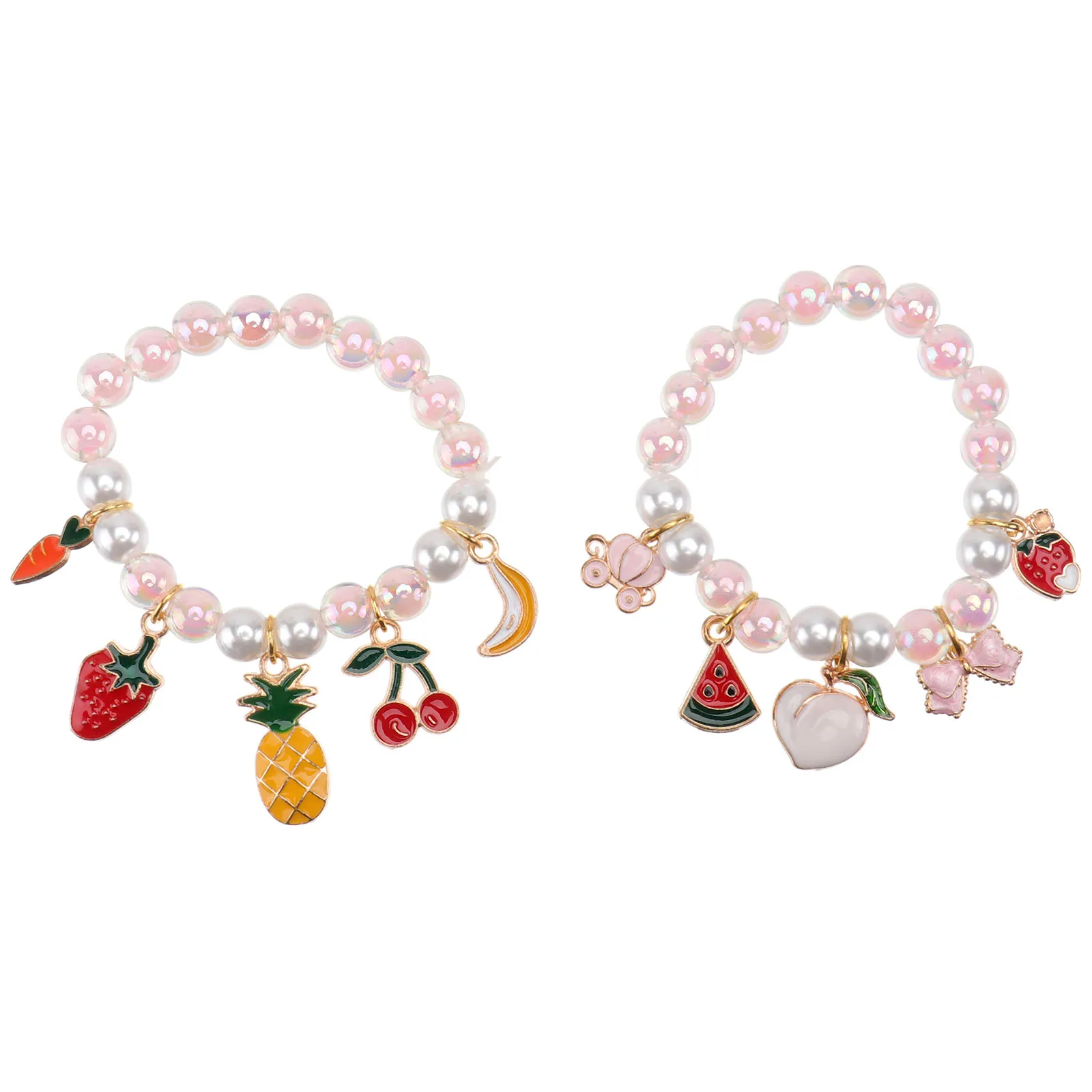 2Pcs Child Imitation Pearl Bracelet Girls Wrist Chain Fashion Durable Wear Daily Outfits Concert Cheerful Events