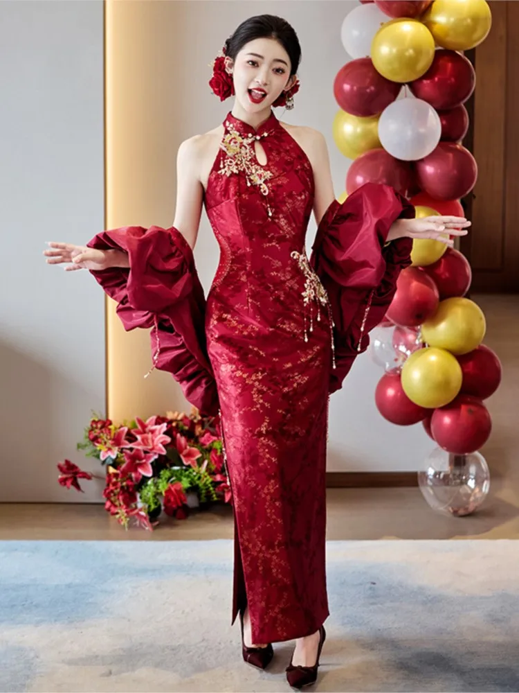 

Платье для помолвки, утро, халат невесты, свадебный красный, новый Cheongsam в китайском стиле