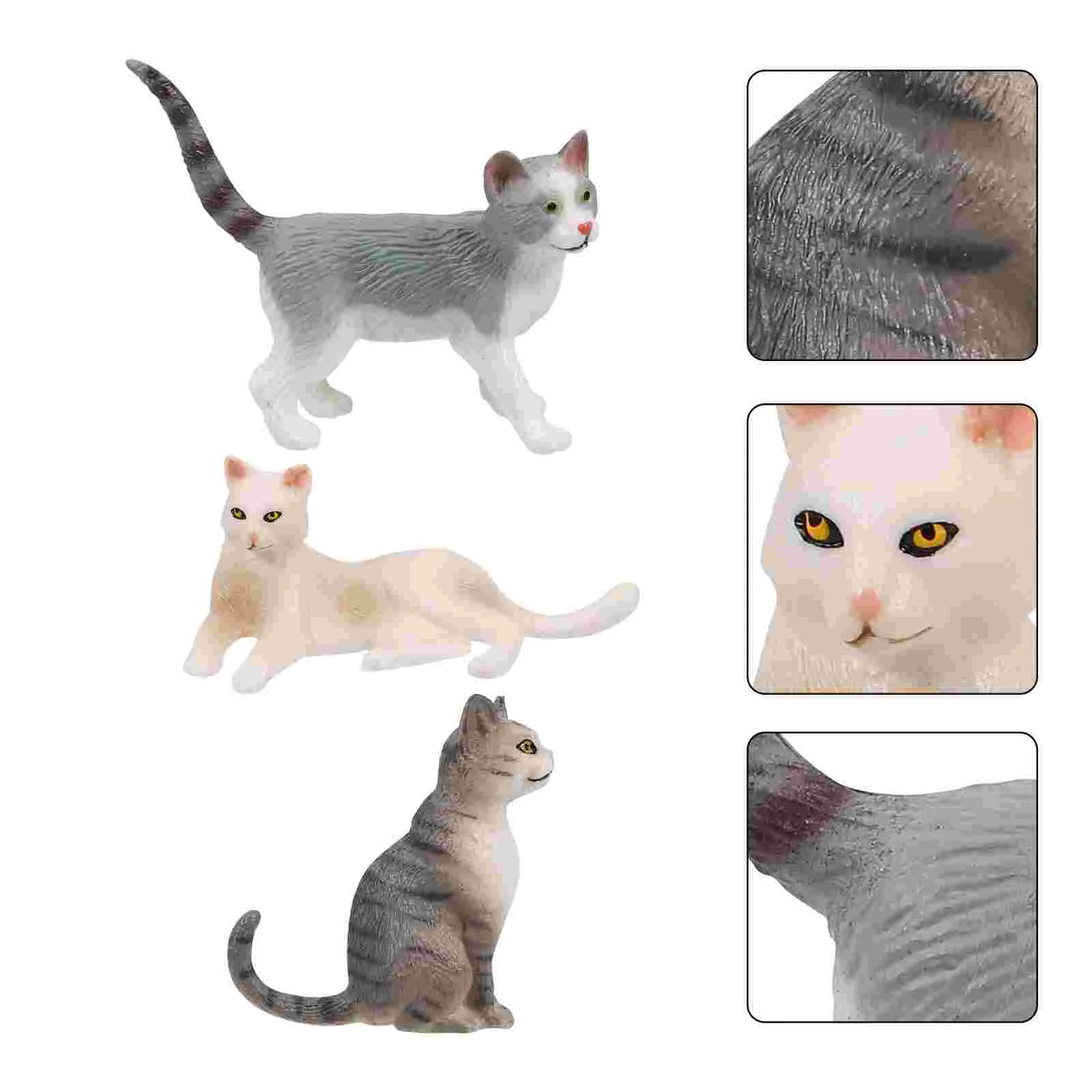 

3 Pcs Bristle Cat Figurines PVC Safe Kids Toys Bedroom Car Decor Cake Toppers Gifts Home nament Cat Family