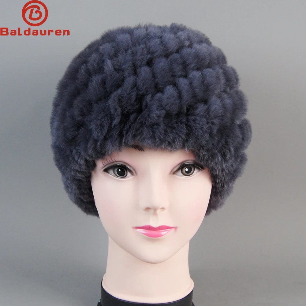 New Women Winter Rex Rabbit Fur Hat For Women Russian Real Fur Knitted Caps Headgear Winter Warm Beanie Hats 2022 Fashion Brand