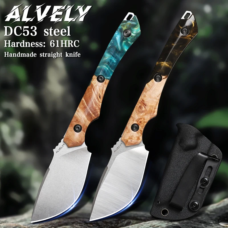 

High-quality DC53 fixed-blade knife, men's EDC hunting knife, outdoor camping survival exploration knife, eggplant survival tool