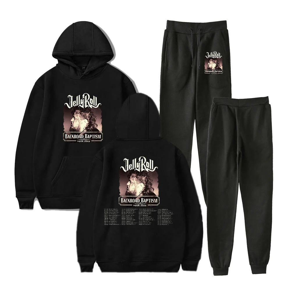 

Jelly Roll Merch 2023 Backroad Baptism Tour Hoodie Jogger Pants Two Piece Set Sweatshirts+Sweatpants Women Men's Set