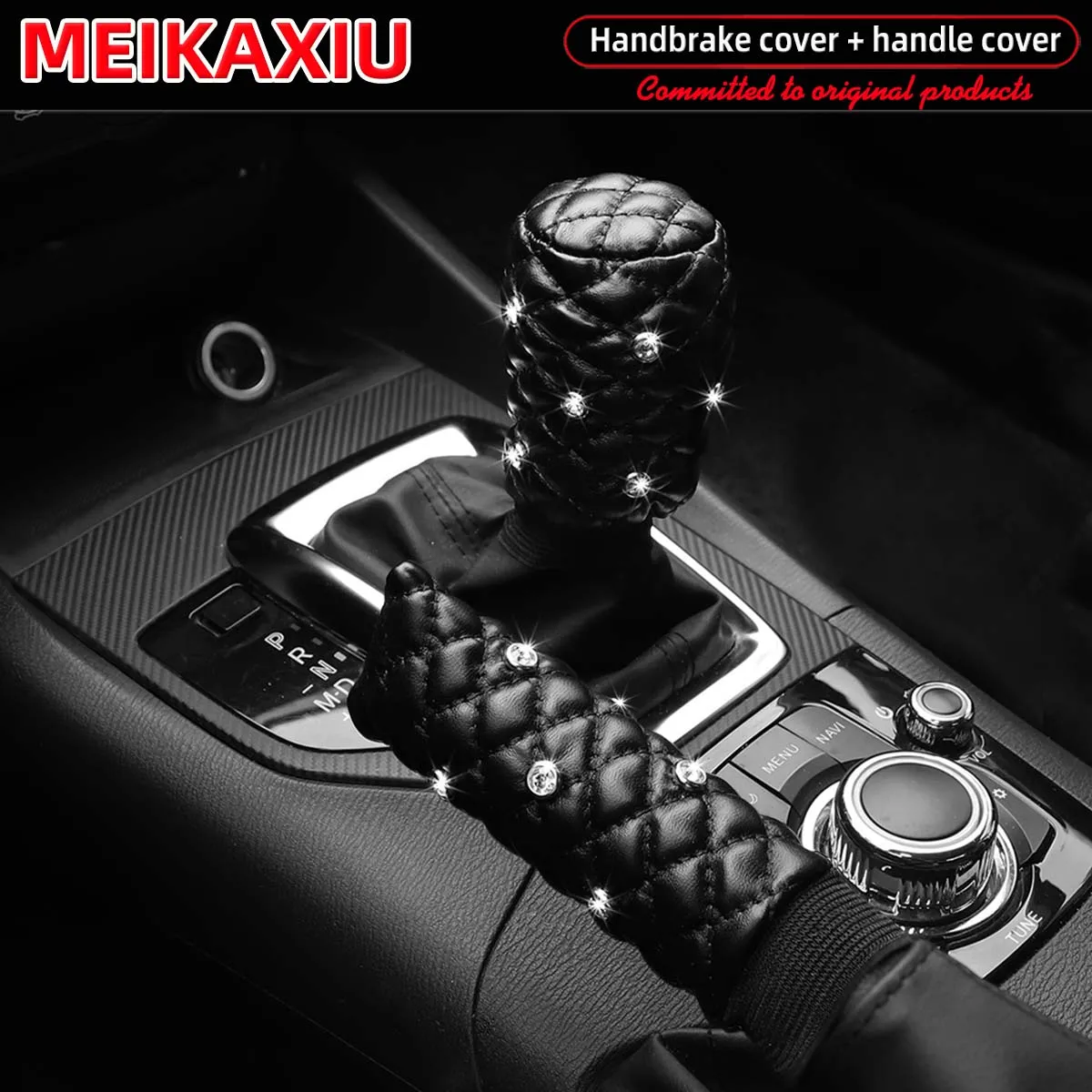 2PCS Taktile Künstliche Lammfell Leder Auto Handbremse Knopf Abdeckung mit Diamanten Blingbling Schalthebel Zubehör