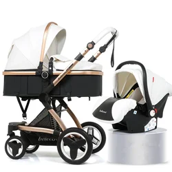 2023 High Landscape Baby Stroller 3 in 1 Luxury Hot Mom Stroller Travel Pram Reversible Baby Trolley Pink Stroller with Car Seat