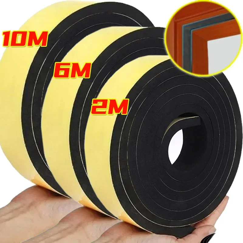 2/10M Door Window Sealing Strips Self-Adhesive Sponge Windproof Dustproof Sound-Proof Weather Stripping Home Sealed Strips Tape