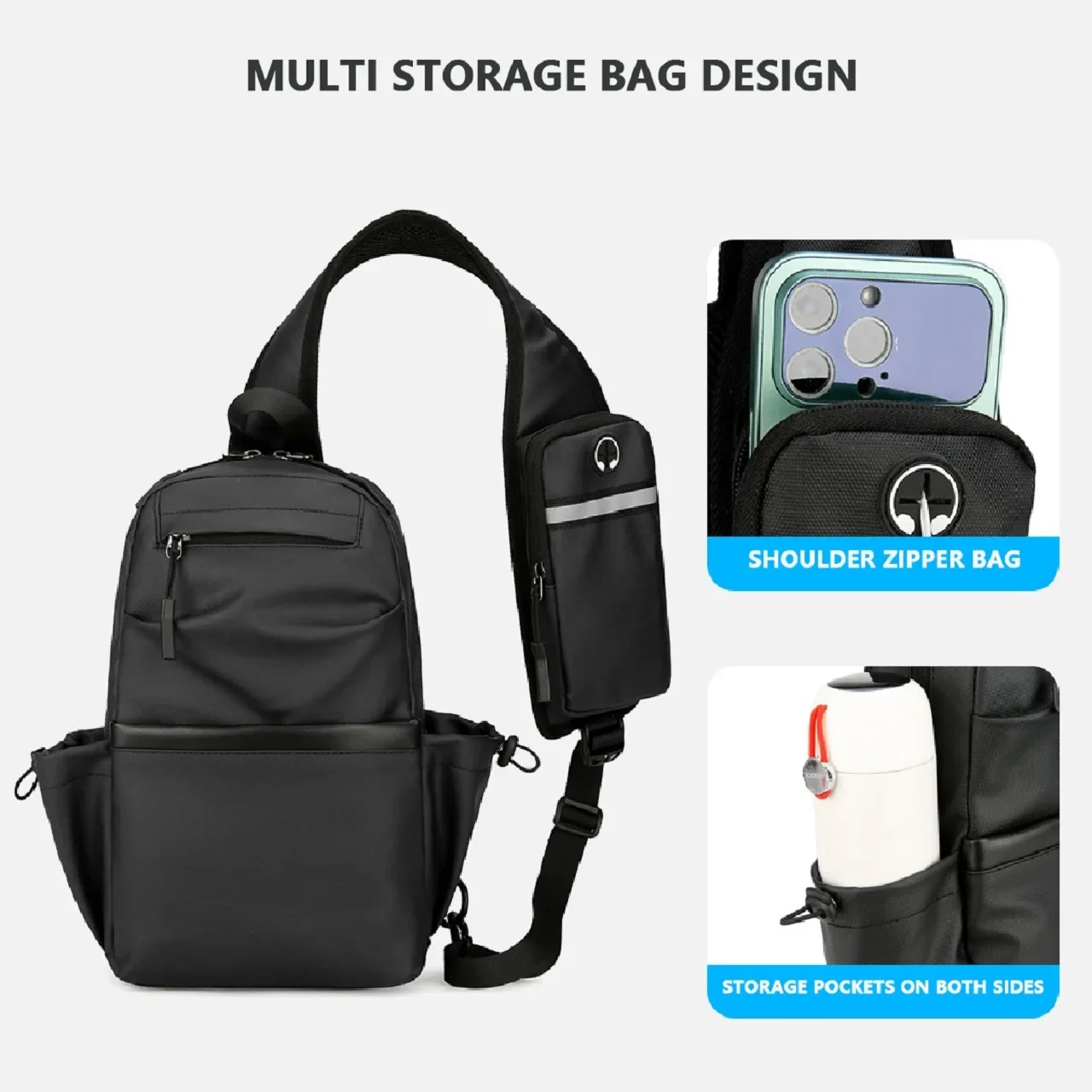 Outdoor camping, fishing, sloping shoulder chest, leisure sports, waterproof backpack suitable for both men and women