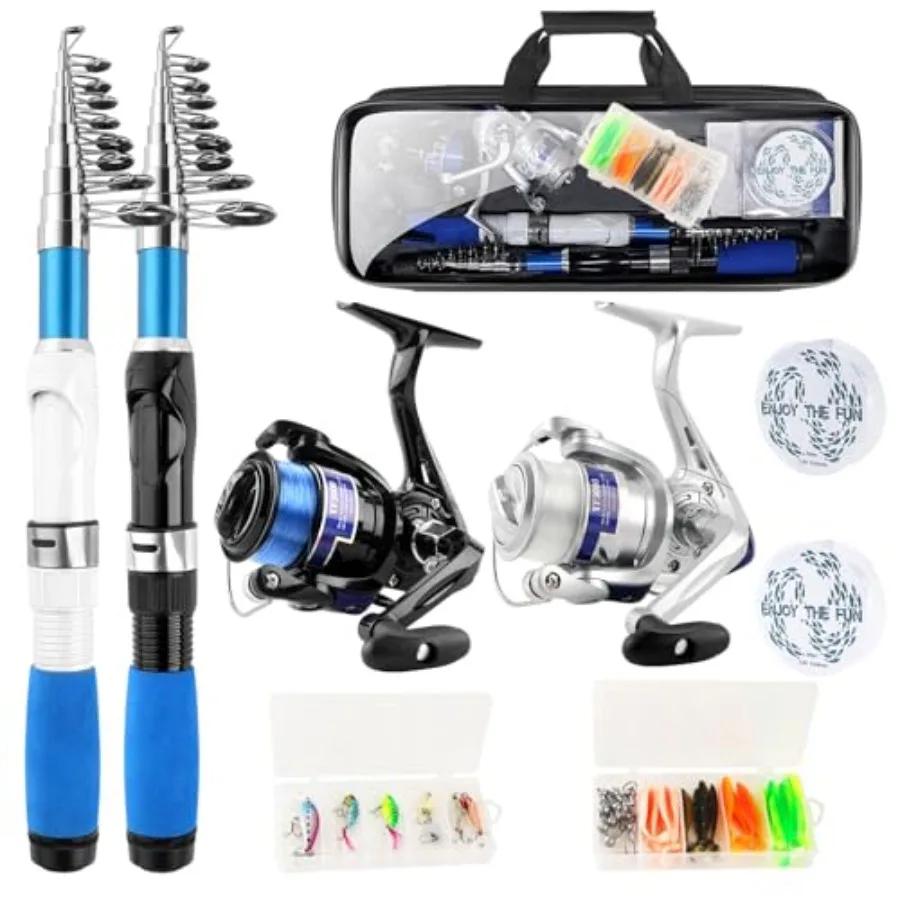 

Collapsible Fishing Rod Set, 2.1m/6.89ft w/ 2 Spinning Reels, 2 Sets Lures, 100m Line, Carrier Bag - Fresh and Saltwater