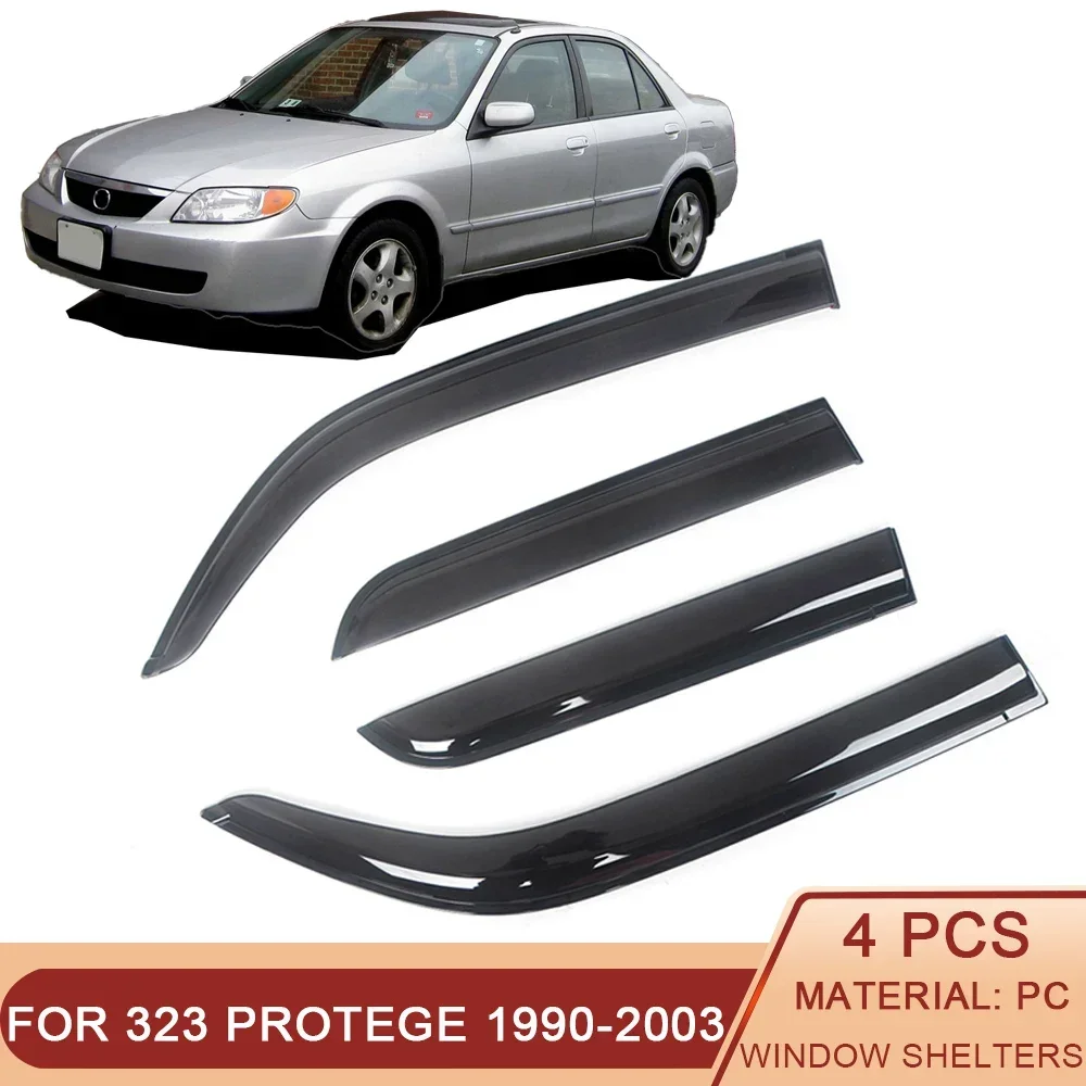 

For Mazda 323 Protege 1990-2003 Side Window Wind Deflectors Visors Black Rain Guard Door Visor Vent Shades Dark Smoke Ventvisor