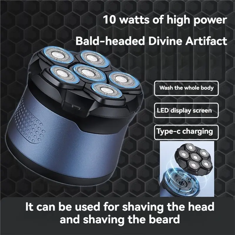 A02V-6D Magnetic Electric Head Shaver Rechargeable For Bald Men LED Display Waterproof Beard Shaver Hair Trimmer