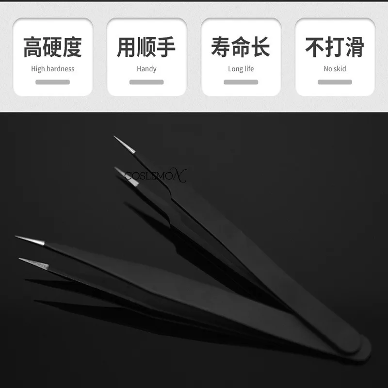 Stainless Steel Tweezers Eyelashes Anti Static Fine Pointed Elbow Precision Grafting Lash Tweezer DIY Cosmetic Makeup Tools