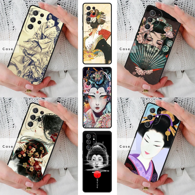 Japanese Geisha TPU Phone Case for Samsung Galaxy S26 S25 S24 S23 S22 S21 S20 Note10 Plus FE Ultra Cover