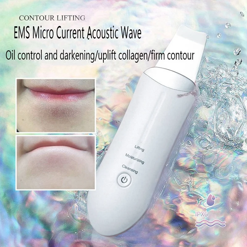 2X Ultrasonic Facial Skin Scrubber Beauty Machine Ion Deep Face Cleaning Peeling Shovel Exfoliating Skin Care Device