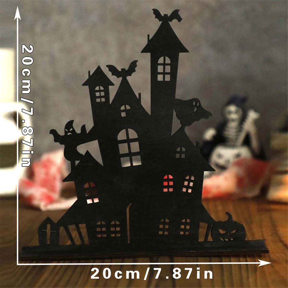 

Хэллоуин деревянный силуэт эскиз дом с привидениями украшение рабочего стола