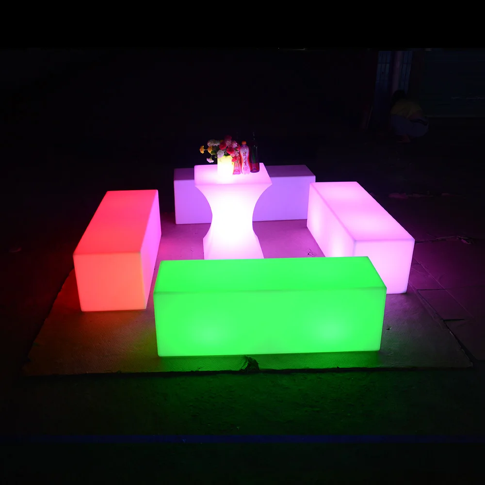 Futuristic Furniture Solar Powered LED Outdoor Furniture Rechargeable Modern Cube Bench LED chair Bar LED Cocktail Table