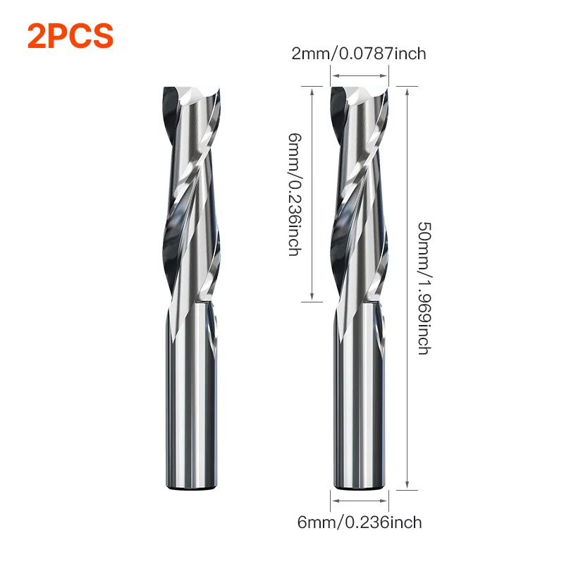 HUHAO 2PCS HRC65 Fräser 2 Flöte Gerade Schaft CNC Router Bit 4 6 8 20mm CNC Werkzeuge schaftfräser für Aluminium Edelstahl Metall