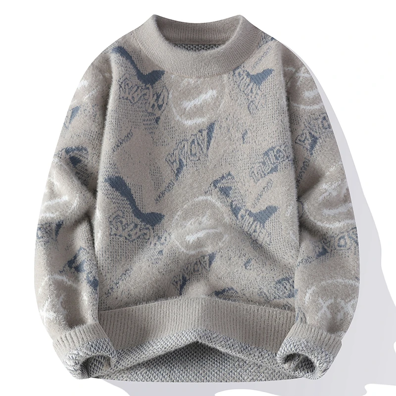 Autumn Winter Graffiti Men's New Sweater 2025 High Quality Men's Brand Hoodie Warm Knitted Tops High Street Trendy Bottom Shirt